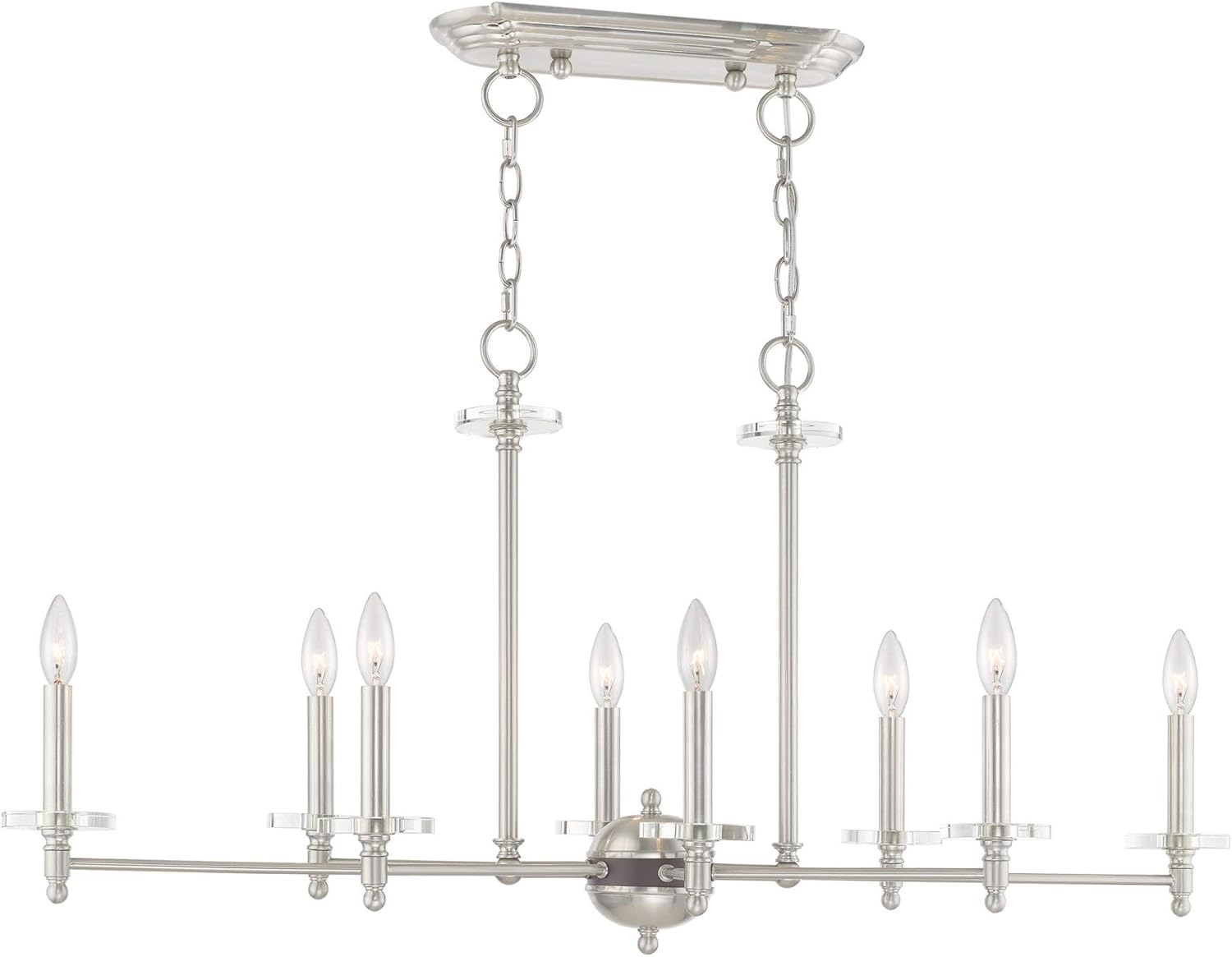 Prоmо 40% оƒƒ Livex Lighting 42708-91 Bancroft - Eight Light Linear Chandelier, Brushed Nickel Finish with Clear Bobeche Crystal