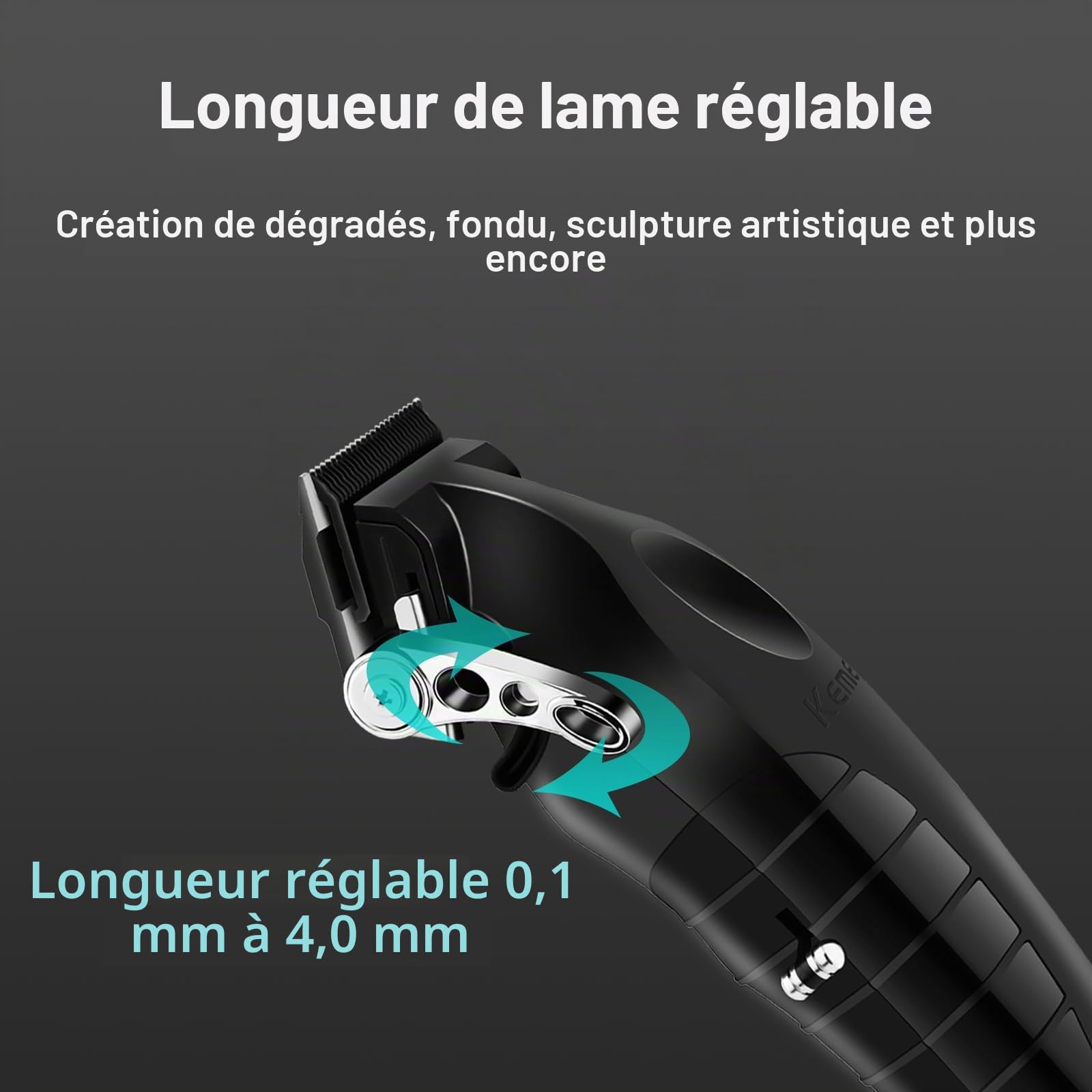 KEMEI 2296 Tondeuse à cheveux professionnelle sans fil, rechargeable USB, jusqu'à 350 min d'utilisation, 8 peignes de guidage
