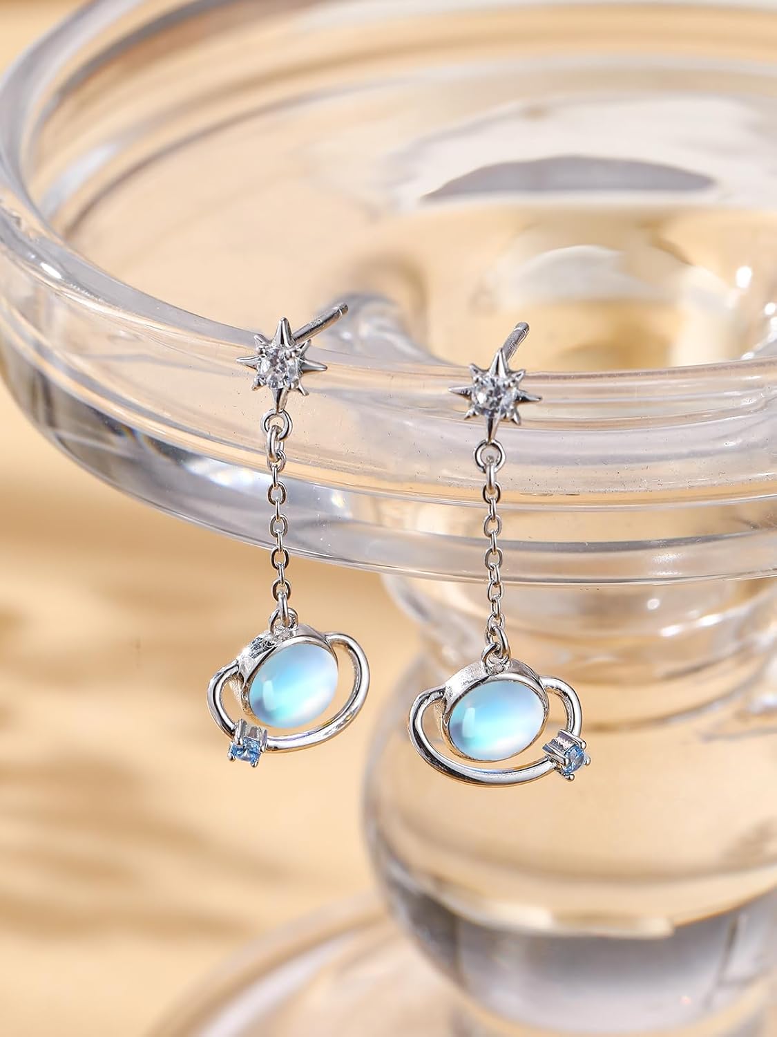 Dreamboat Sterling Silver Planet Earrings for Women Saturn Earrings Space Earth Star Earrings Hook Dangle Celestial Jewelry - Image 3