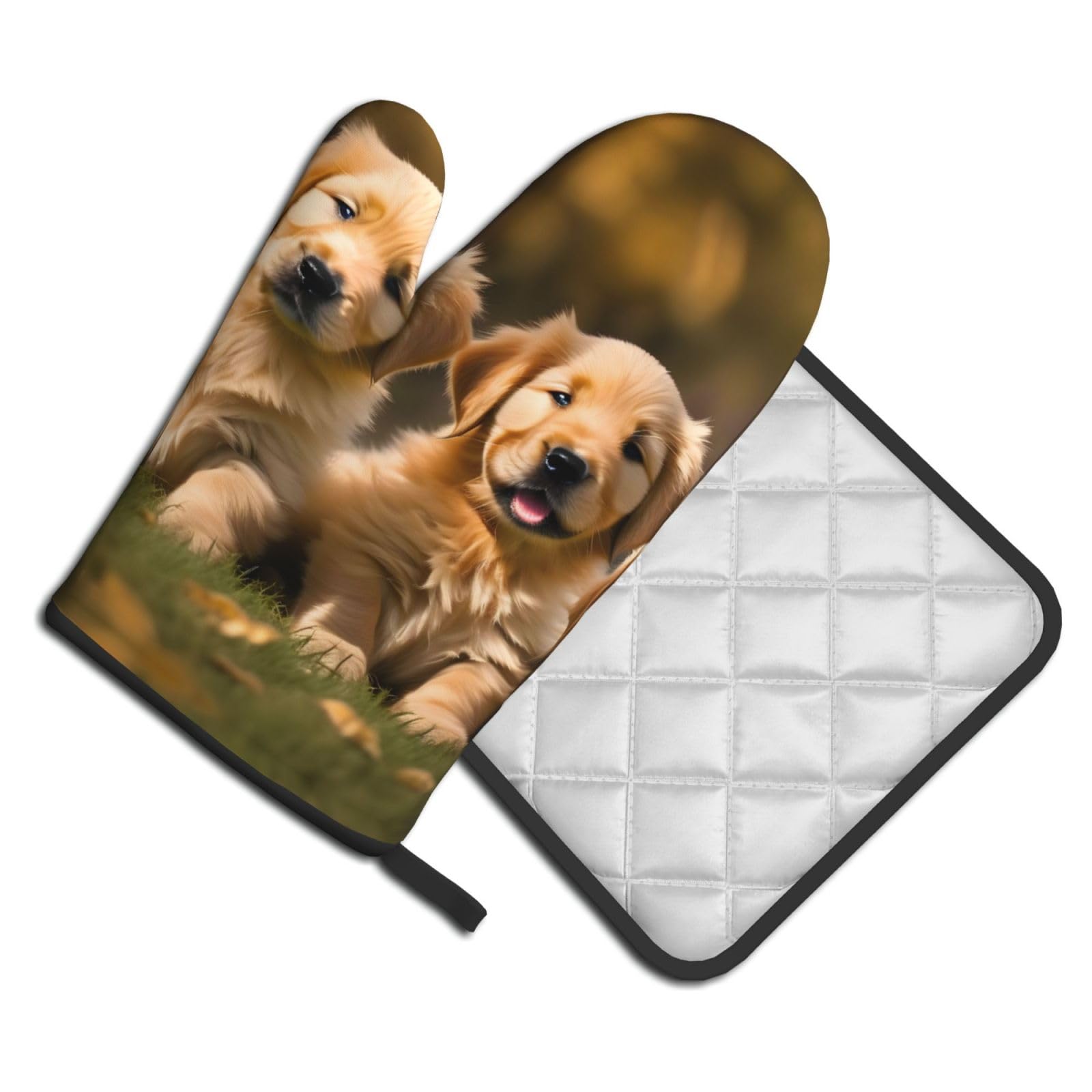 OHSUL Golden Retriever Ofenhandschuhe & Topflappen Set – Hitzebeständig, Süßes Küchenzubehör