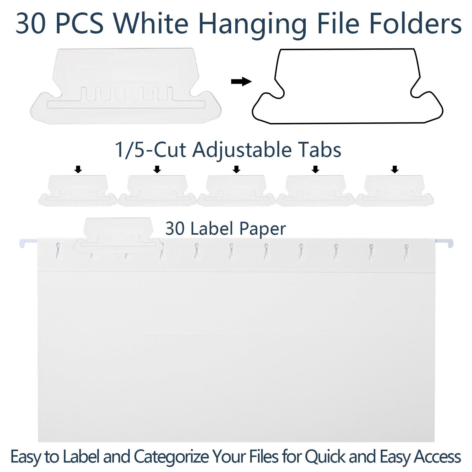 Hokoad 30 Pack A4 Suspension Files with Tabs, Cardboard Filing Cabinet Suspension Files, A4 Hanging File Folders for Office School Home File Organization, Check Size Before Ordering(White) - Image 4