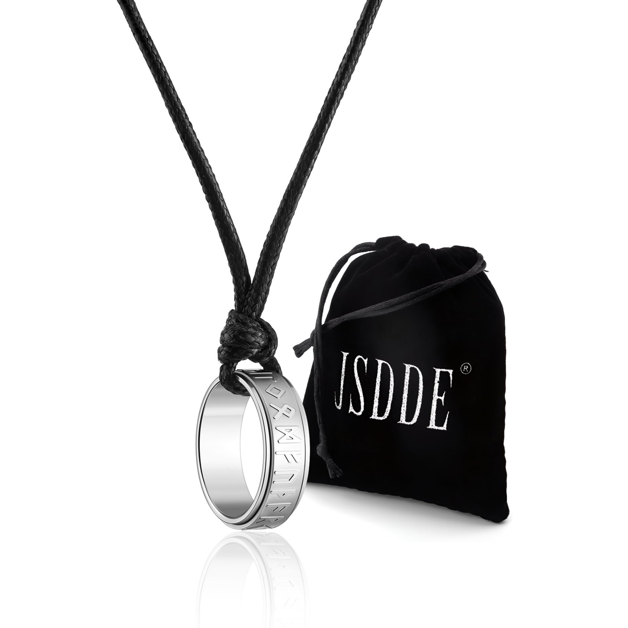 JSDDE Wikinger Kette für Herren Damen Spinner Ringe Anhänger Halskette Roller Drehbarer Ringe Anhänger Punk PU Lederkette Männer Kette Wikinger Schmuck