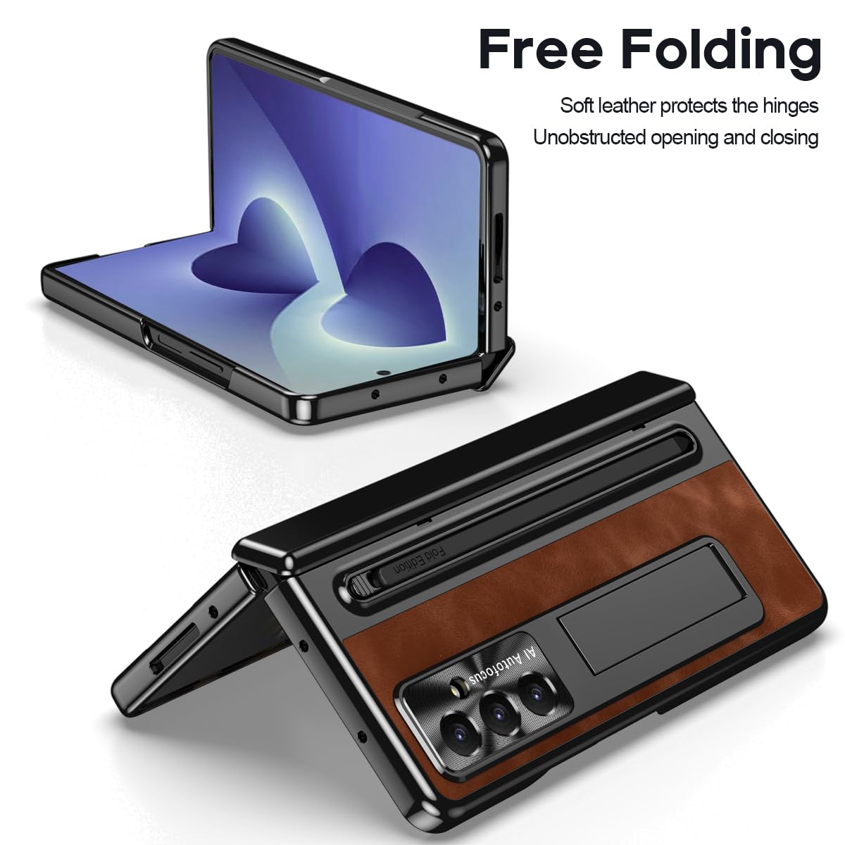 BRAND SET Etui do Samsung Galaxy Z Fold8 Ultra z uchwytem i uchwytem na długopis, etui PC z odpornym na wstrząsy, wbudowaną osłoną ekranu, zawiasami i osłoną aparatu, brązowe