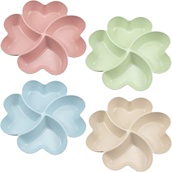 Pack of 4 Snack Plates with Compartments Reusable Snack Tray