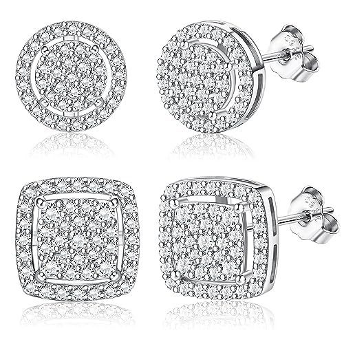 Morfetto Pendientes para Hombre Pendientes de Plata de Ley para Hombre Pendientes Plateados para Hombre Pendientes Helados Pendientes Cuadrados Halo Conjunto de Pendientes para Hombre