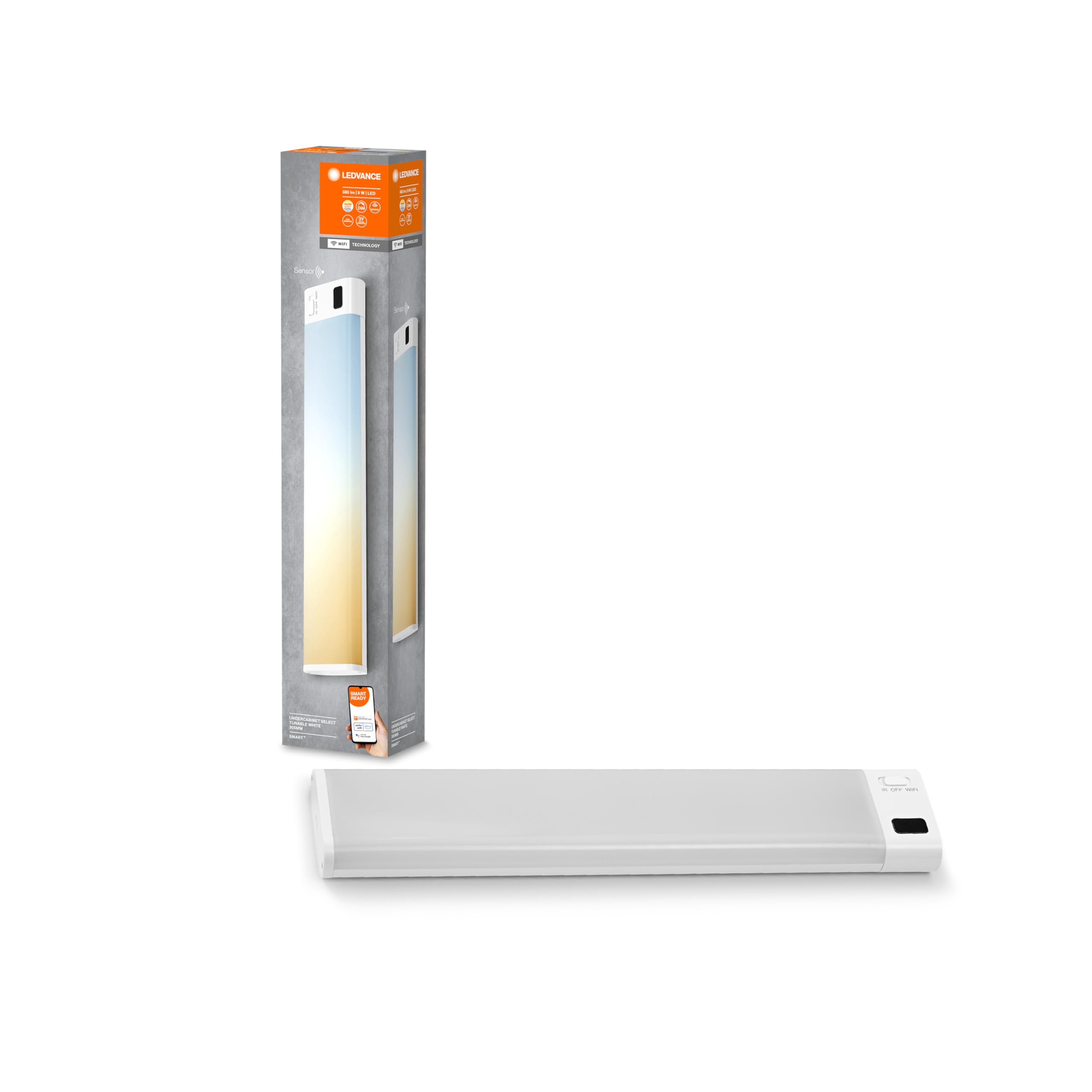 LEDVANCESmart+ WiFi Linear Led Slim Sensor Under Cabinet Light, 9W, 580Lm, Controllable Warm White to Cold White Light, Sensor Control, Dimmable, Long Life, App-Controllable, Ip20, 3000K-6500K