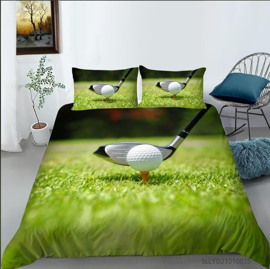 Housse de couette 140x200 balle de golf lit 2 personnes avec taie oreiller 65x65