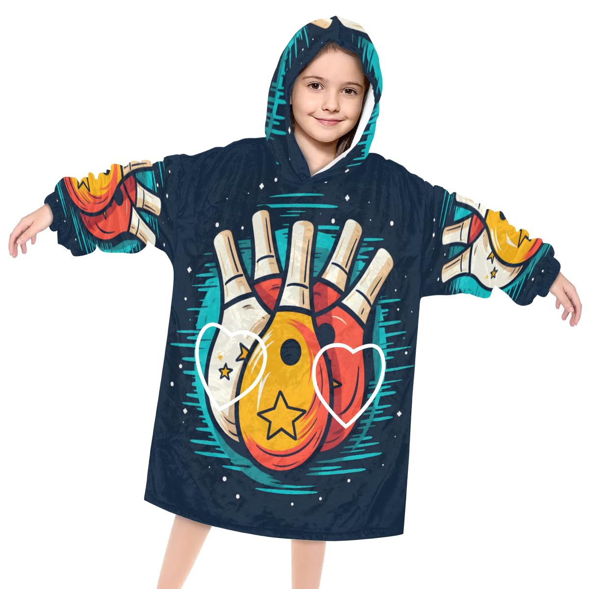 Pardick Wearable Blanket Hoodie for Kids, Bowling Fleece Sweatshirt Blanket Oversized Blanket Sweatshirt with Pocket Flannel Warm Hooded Blanket 6-10 Year Old Girl Boy Gift, One Size
