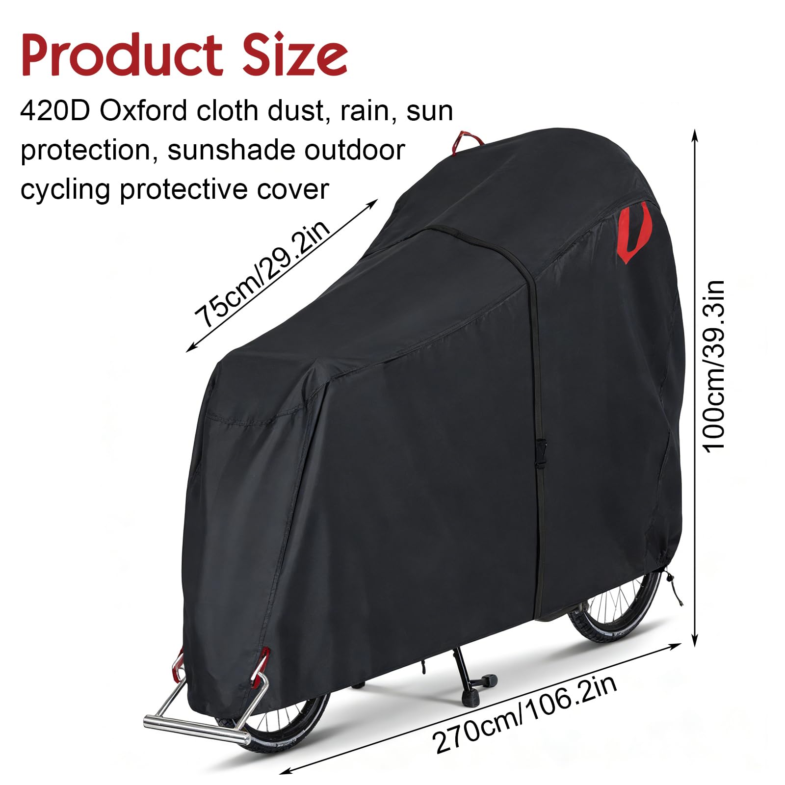 Housse Protection Vélo Cargo Imperméable Extérieur en Oxford 420D avec Bandes Réfléchissantes Protection UV Anti-Déchirure pour Vélos Cargo 270×75×100cm