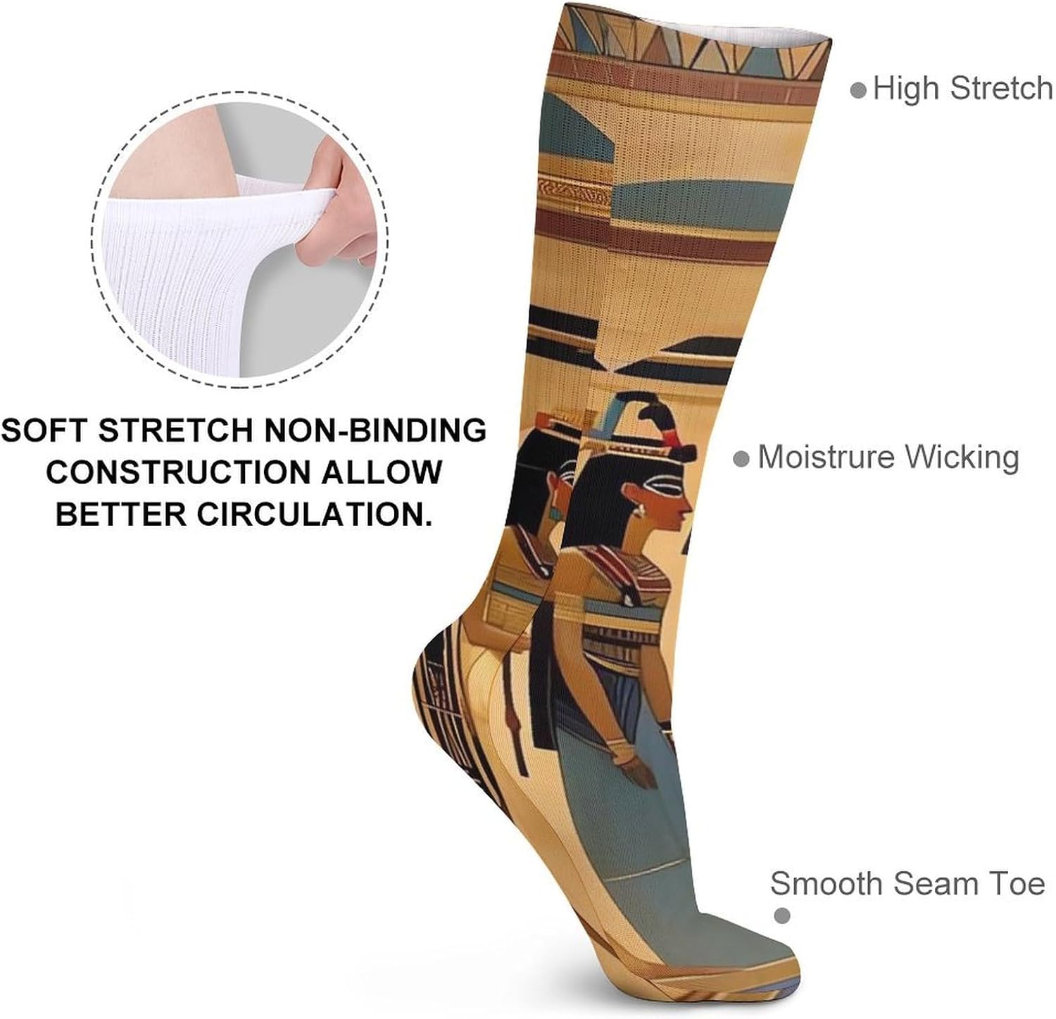 Breathable Crew Sock, Moisture Wicking, Athletic Calf Socks, Cozy | Women in Ancient Egypt Compression Socks for Women Men, Lightweight High Work Socks for Business, Casual
