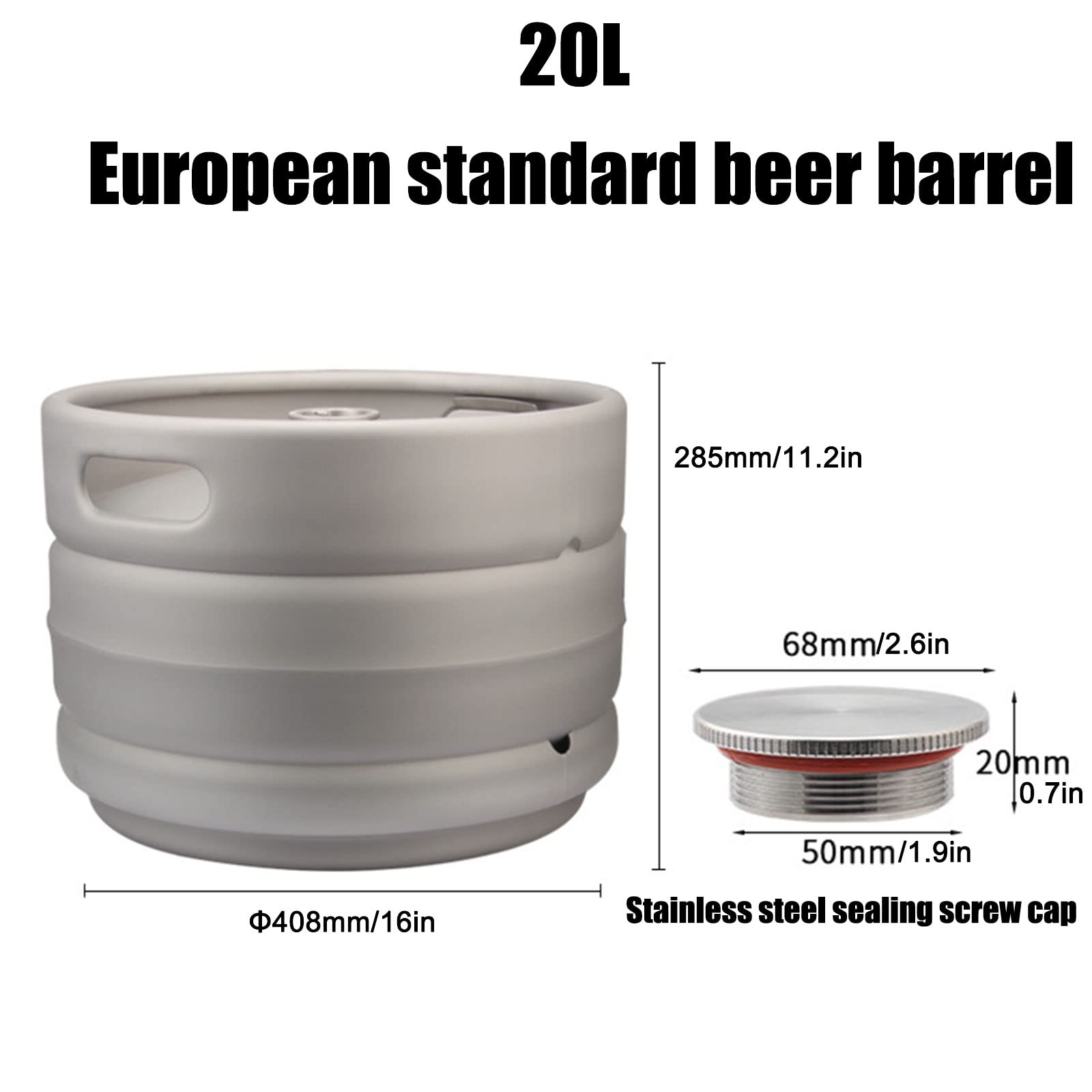 Acciaio Inossidabile Fusto da Birra,Fusto di Birra,Distributore di Fusti in con Lancia di Vino per Uso Domestico Produttori di Vino per Esterni,20 Litri,Bucket+Screw cap