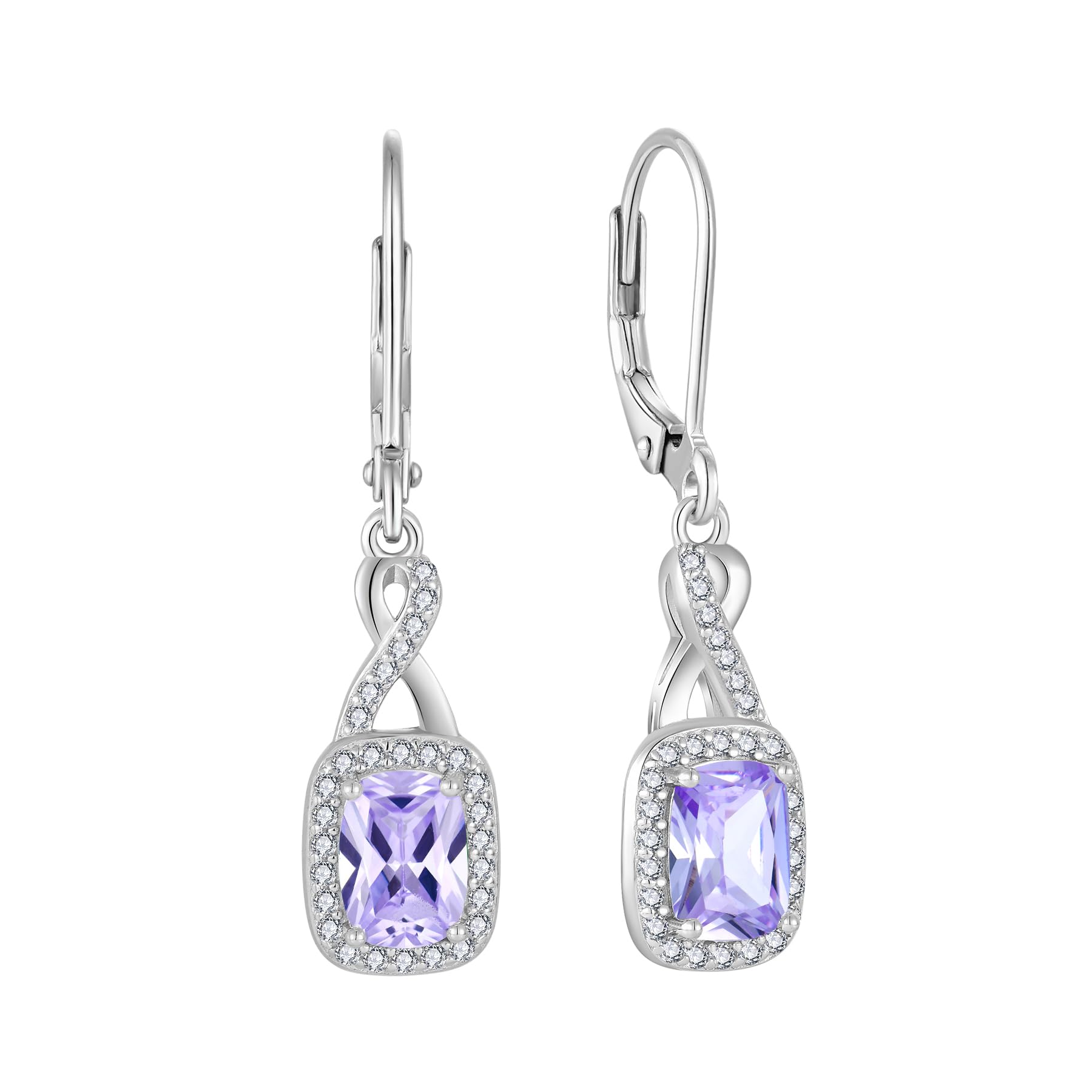 FJ Unendlichkeit Hängend Ohrringe Damen 925 Sterling Silber Prinzessschliff Quadrat Ohrringe Geburtsstein Schmuck Geschenke für Frauen