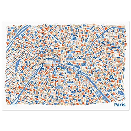 Affiche de Paris 70x50cm avec plan de ville illustré et monuments historiques