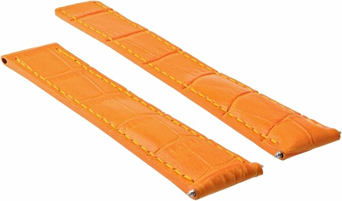Ewatchparts 20mm Leather Watch Band Strap Deployment Clasp Compatible With Cartier Tank Watch Orange