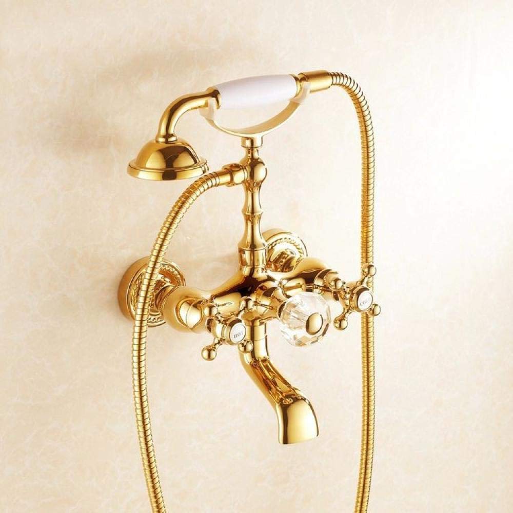 Yniyujkl Golden Shower Faucets Bathroom Bathtub Faucet Brass Wall Mounted Telephone Style Shower Cabin Washing Machine Mixer Tap