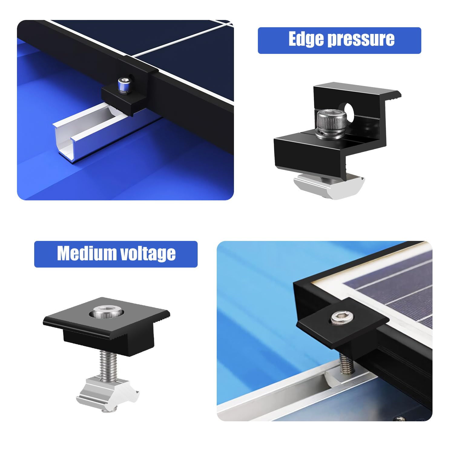 Kit di supporto per modulo solare (12 cm) e accessori, fissaggio pannelli fotovoltaici (30 – 35 mm) staffe a l per pannelli solari, centralina solare da balcone, guida a T