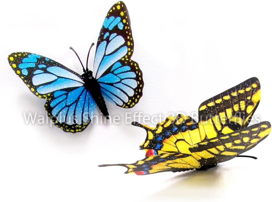 WALPLUS Spring Decoration Wall Stickers 3D Colourful Butterfly Removable Self-Adhesive Mural Art Decals Vinyl Home Decoration DIY Living Bedroom Decor Wallpaper Kids Room Gift