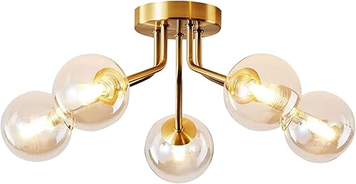 Miniatura 1 de Lámpara de techo artificial retro de la industria, globos de cristal, lámpara de techo semiempotrada, lámparas de techo doradas para comedor,