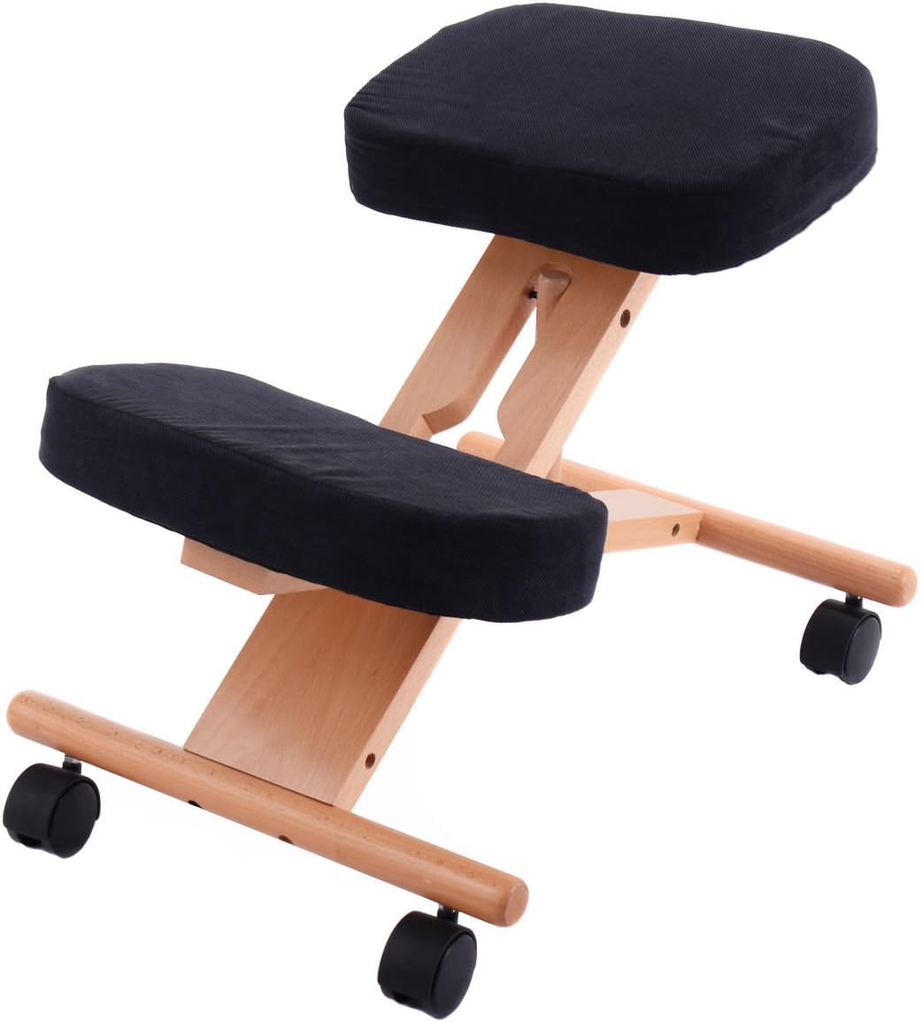 Mybesty Ergonomic Kneeling Chair Wooden Adjustable Mobile Padded Seat and Knee Rest