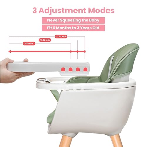 Miniatura 6 de Foho Silla alta para bebé, perfecta silla alta convertible 3 en 1 de madera con cojín, bandeja extraíble y patas ajustables para bebé y niños