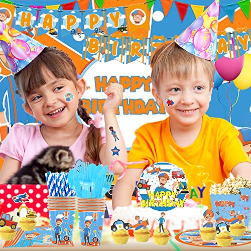 229 Pcs Birthday Party Supplies For Boys Girls Kids, Cartoon Birthday Party Decorations For 10 Guests Include Banner, Background, Cake Cupcake Toppers, Tablecloths, Foil Balloons, Popcorn Boxes, Plates, Knives, Forks, Cups #TOP4
