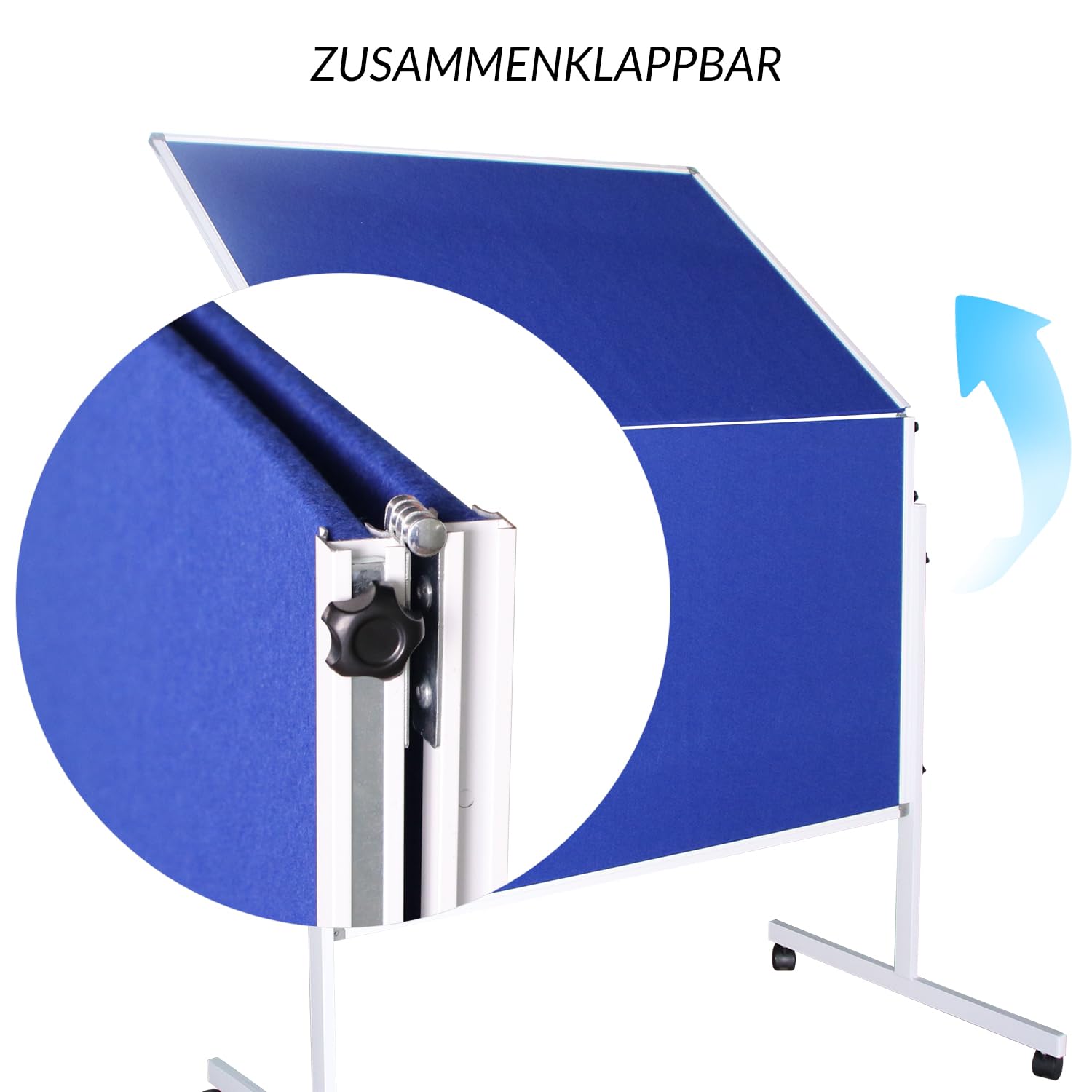 XIWODE Tablón de anuncios de tela azul plegable móvil de doble cara, con soporte, 150 x 120 cm, pantallas móviles independientes, para presentación y presentación