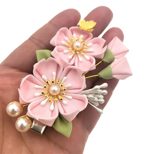 Miniatura 9 de MIAO WU Pinza para el cabello de flores de cerezo rosas para mujeres japonesas kimono flor Tsumami pinza para el cabello accesorios para mujeres y
