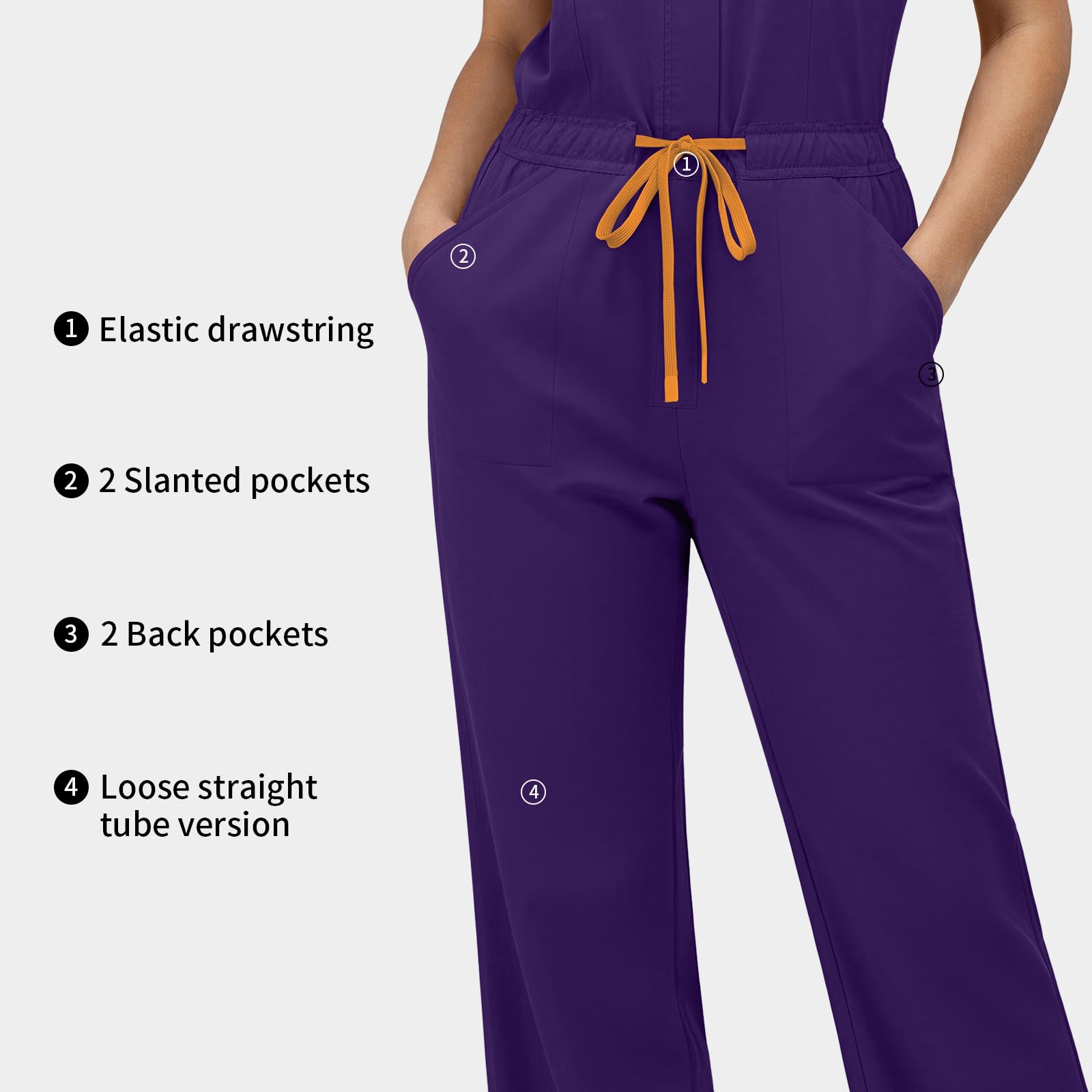 VIAOLI Women's Medical Scrub Jumpsuit - Mandarin Collar, with Drawstring Waist for Nursing Uniforms - 4