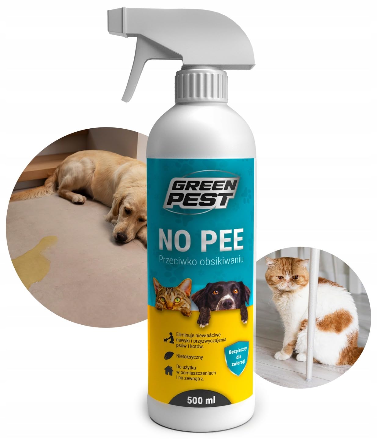 GREEN PEST NO PEE 500 ml - Spray contre uriner pour chiens et chats - Sans danger pour les animaux - Neutralise les odeurs - Pour l'intérieur et l'extérieur - Aide à l'entraînement à la correction du