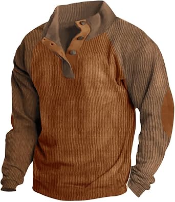 Banana Bucket Mens Vintage Corduroy Sweatshirt Long Sleeve Sweaters Polo Sweatshirts with Elbow Patches