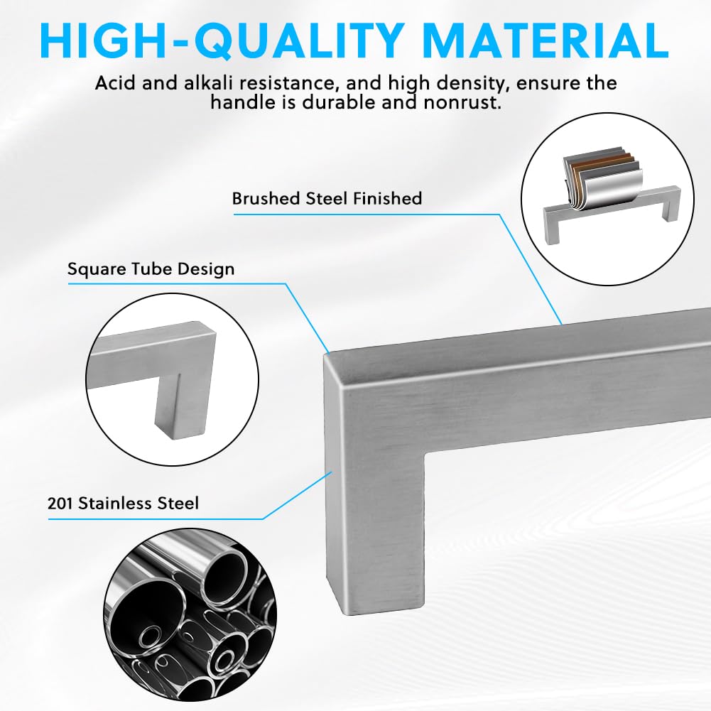 Flintronic 2PCS 160 mm Brushed Stainless Steel Cabinet Handles - Square Bar Pull for Wardrobe, Drawer, Kitchen - Image 4
