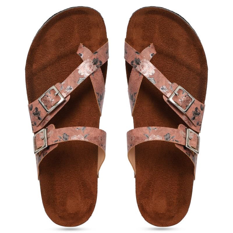 MOZAFIASynthetic Leather Comfortable Stylish with Open-Toe Casual Gajri Printed Flat Sandals for Women's