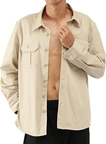 CLSEN Mens 100% Cotton Bomber Shacket Work Jacket Casual Overshirt
