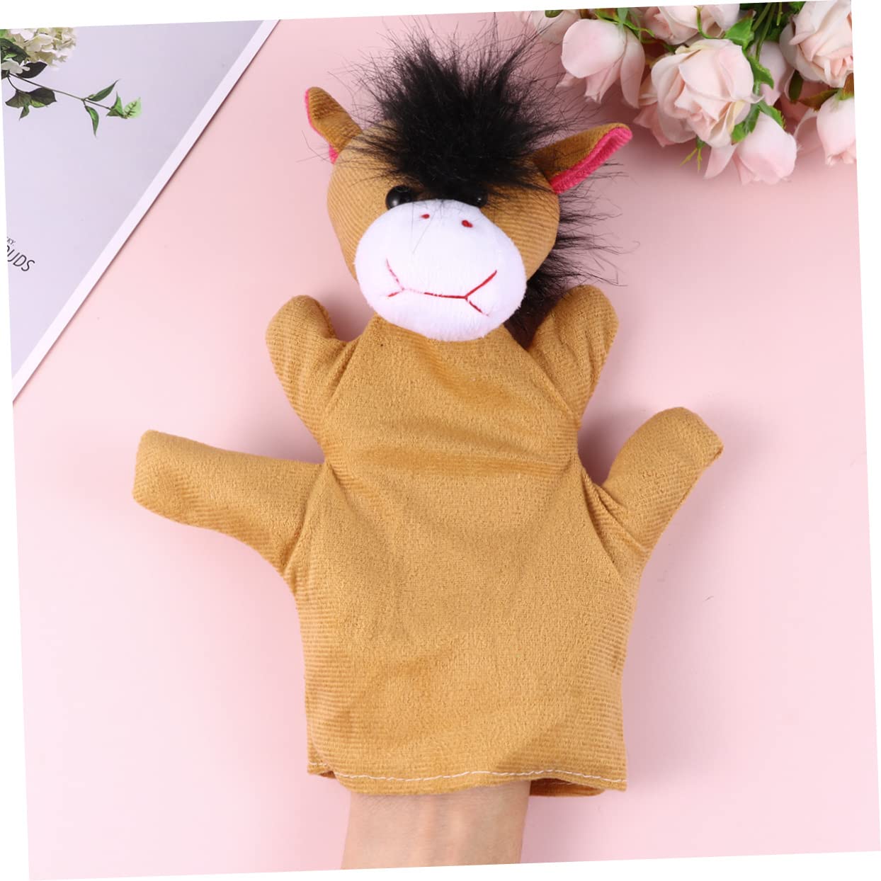 Toyvian 1pièce Poupée à Main Peluche Animal Cheval Jouet Forme De à Doigts Accessoire pour
