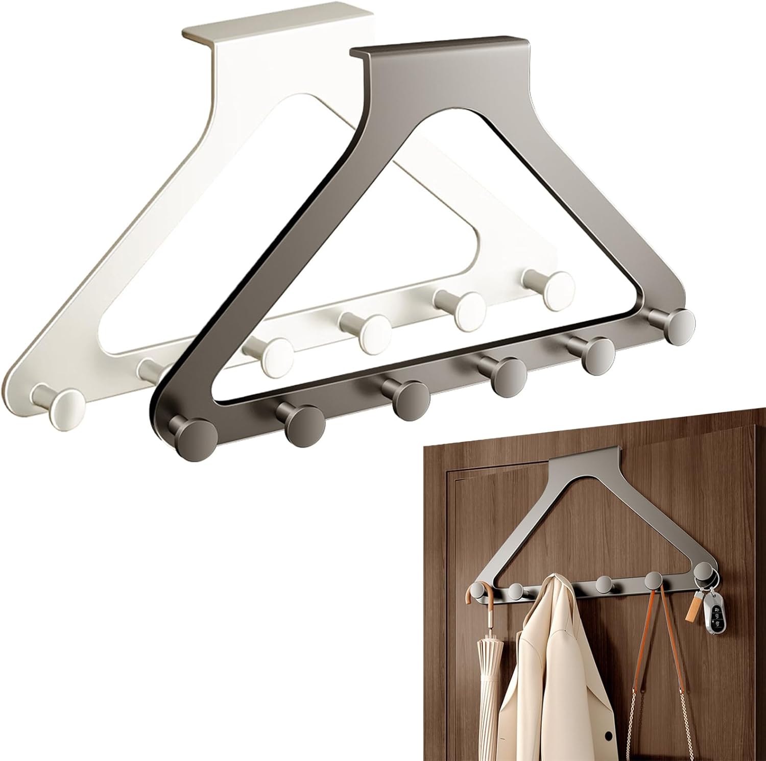 Over-the-Door Hanger Organizer, Drill-Free & Easy Installation, No-Drill Heavy Duty Storage Organizer for Bedroom, Bathroom, and Entryway (2Pcs-B)