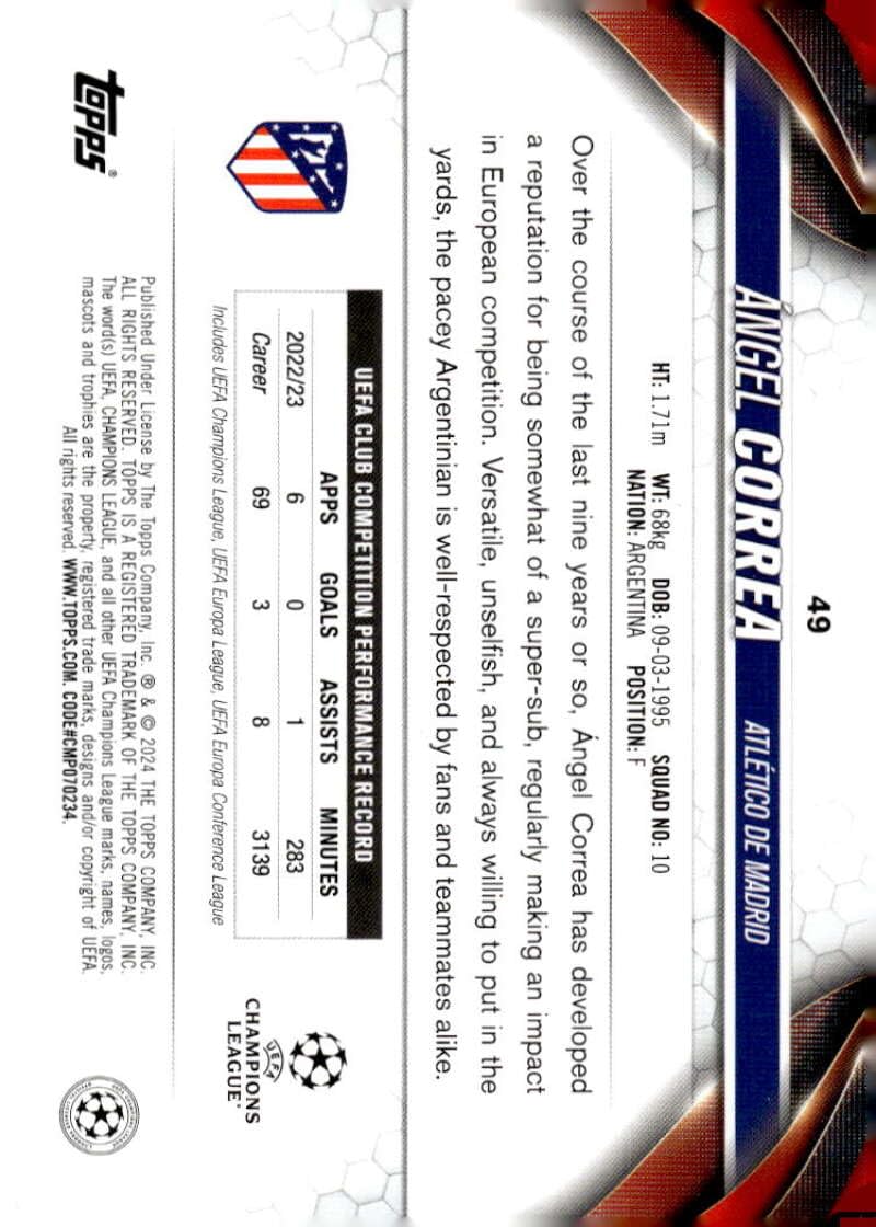 Amazon.com: Angel Correa 2023-24 Topps UEFA Club Competitions #49