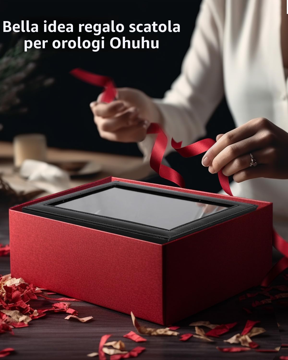 Ohuhu Scatola porta Orologi a 12 Scomparti, Custodia Orologi con Coperchio in Vetro e Cuscinetti Rimovibili in Velluto, Porta Orologi per Uomo e Donna, Regalo per il Compleanno di San Valentino