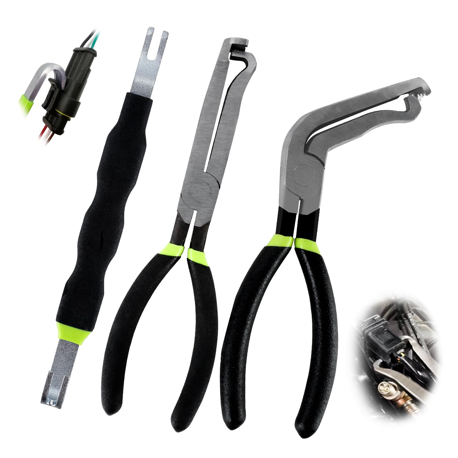 3PCS Electrical Disconnect Pliers Set,37960 Straight +37980 60° +13120 Electrical Disconnect Pliers for Cars,Carbon Steel Fuel Line Disconnect Tool Set, Connector Repairs for Mechanics and DIYers
