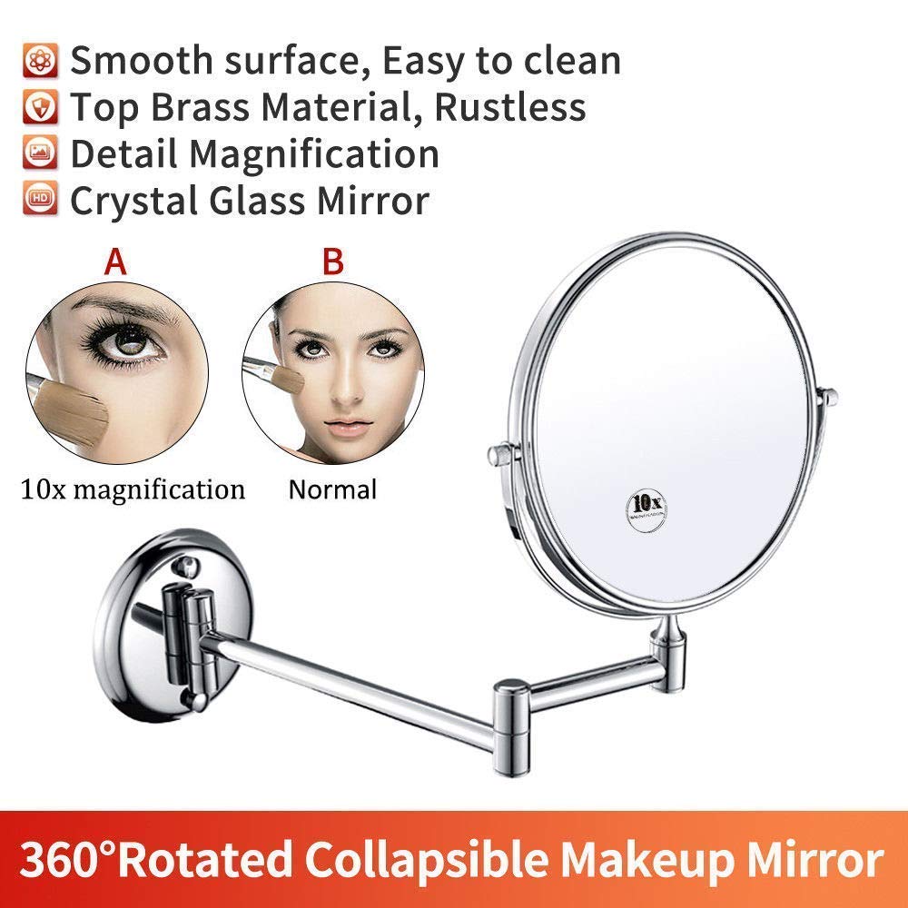 Specchi per Il Trucco da Bagno, montati a Parete ingranditori robusti su Entrambi i Lati Regolabili per rasatura cosmetica vanità Girevole Estensibile