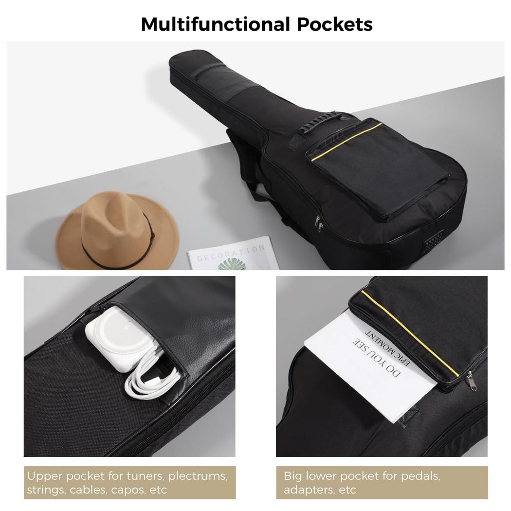 2-częściowy zestaw podróżny do gitary akustycznej, Fs800 102-100 cm etui z regulowanym paskiem, torba na koncert z wodoodporną powłoką zewnętrzną, Czarny, Jeden rozmiar
