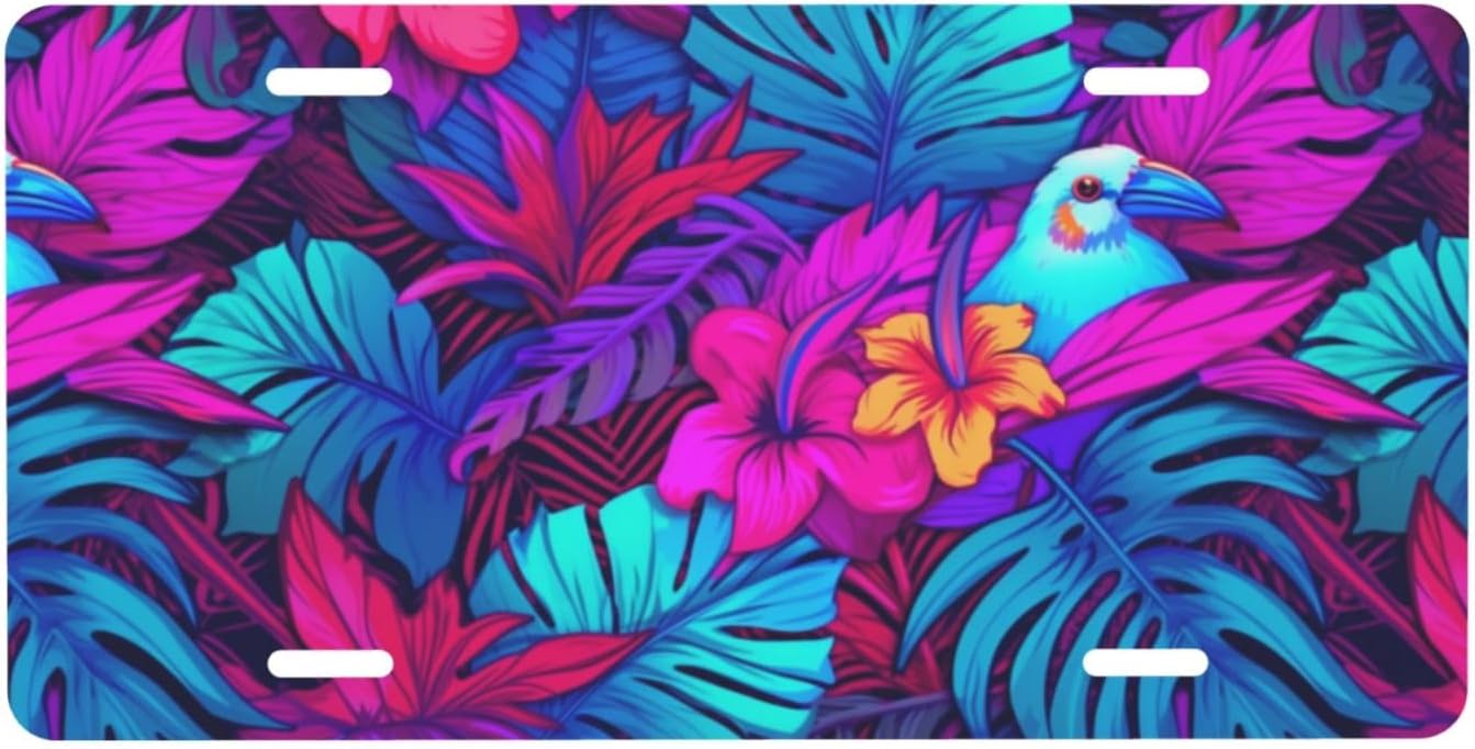 Floral Bird Tropical Paradise Hawaii License Plate Decorative Car Front,Metal Car Plate,Vanity Tag,Aluminum Noverlty License Plate Waterproof Colorfast 6×12 Inch
