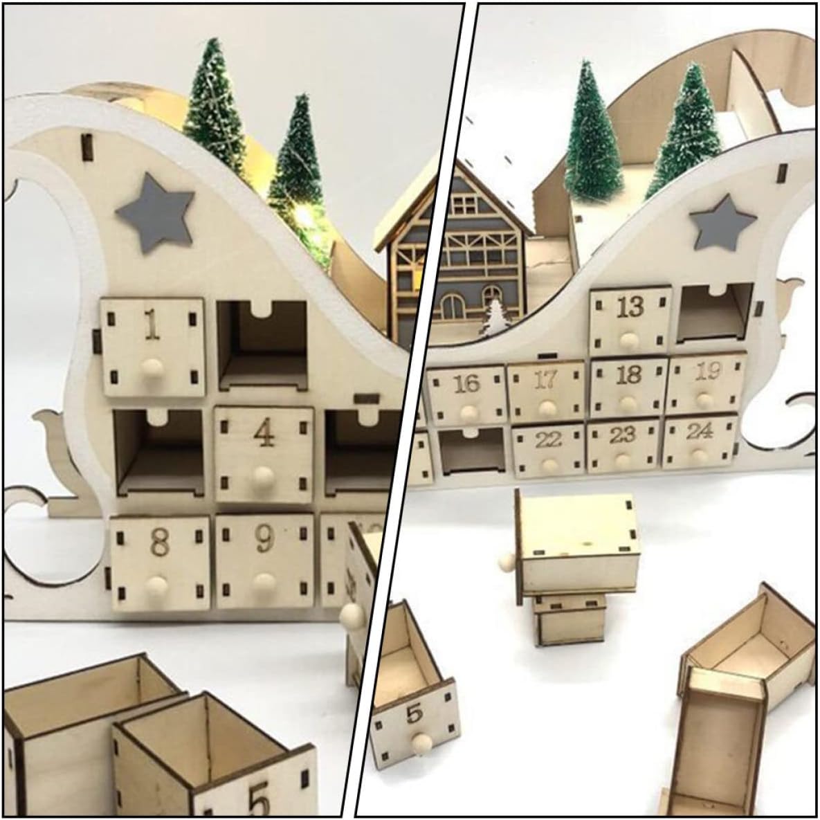 Homoyoyo 1PC wooden christmas calendar wood advent calendar christmas Opening Drawers countdown home decorations ornament vintage pendant