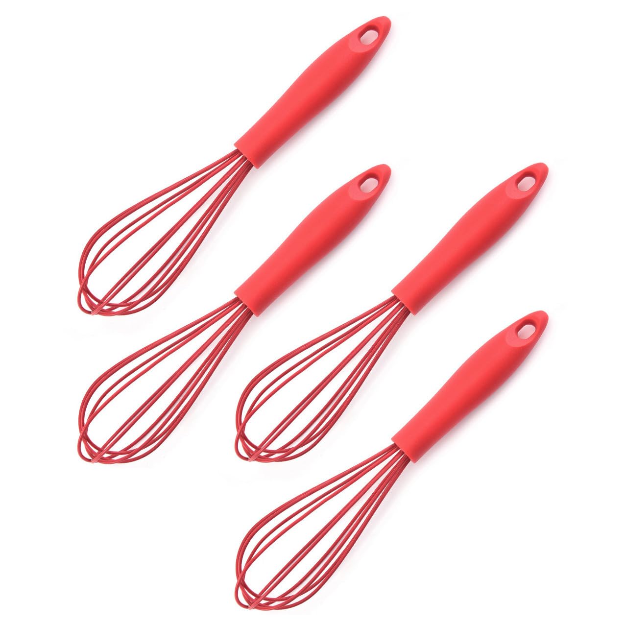 Ousyaah Silicone Whisk (6 Pcs), 10-Inch Whisks for Cooking, Heat Resistant Kitchen Whisks for Non-stick Cookware, Balloon-Head Egg Beater for Blending, Whisking, Beating, Frothing and Stirring, Red - Image 2