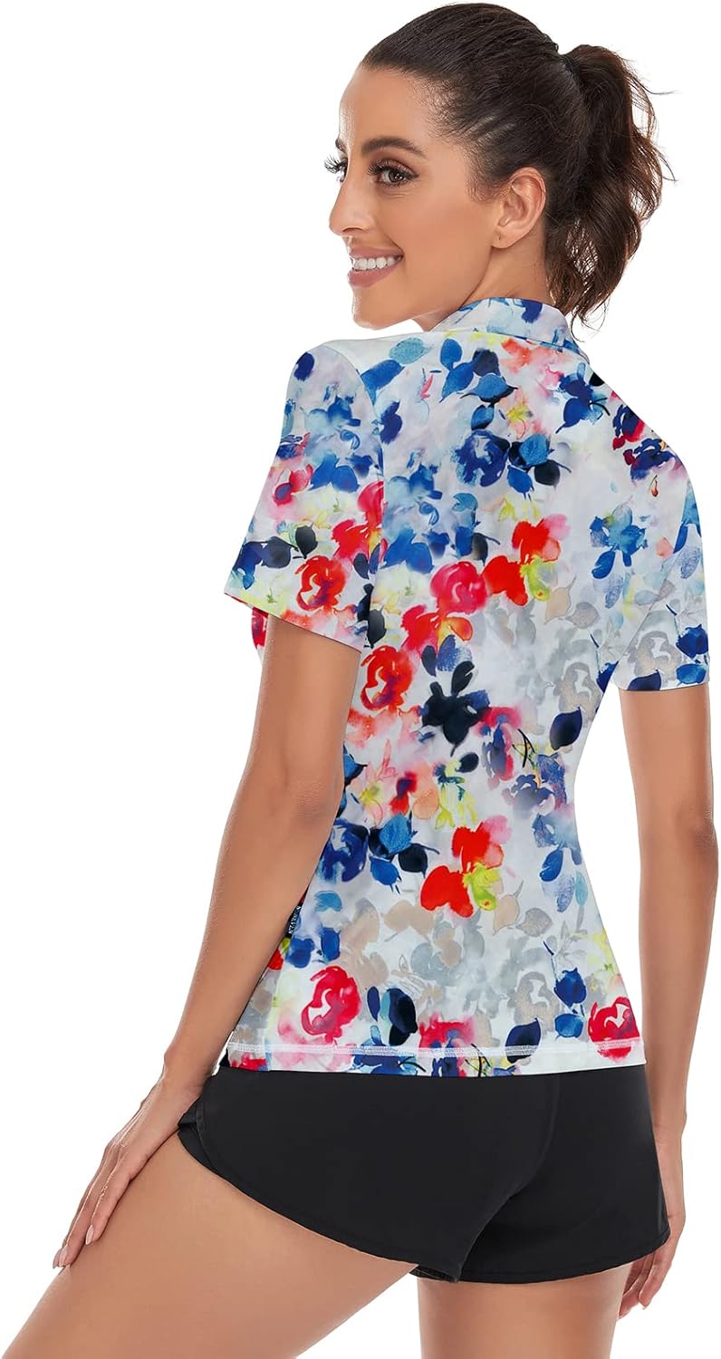 Soneven Womens Petal Sleeve Golf Shirts Moisture Wicking Lady Golf Apparel Print Tennis Sport T Shirt - Image 6