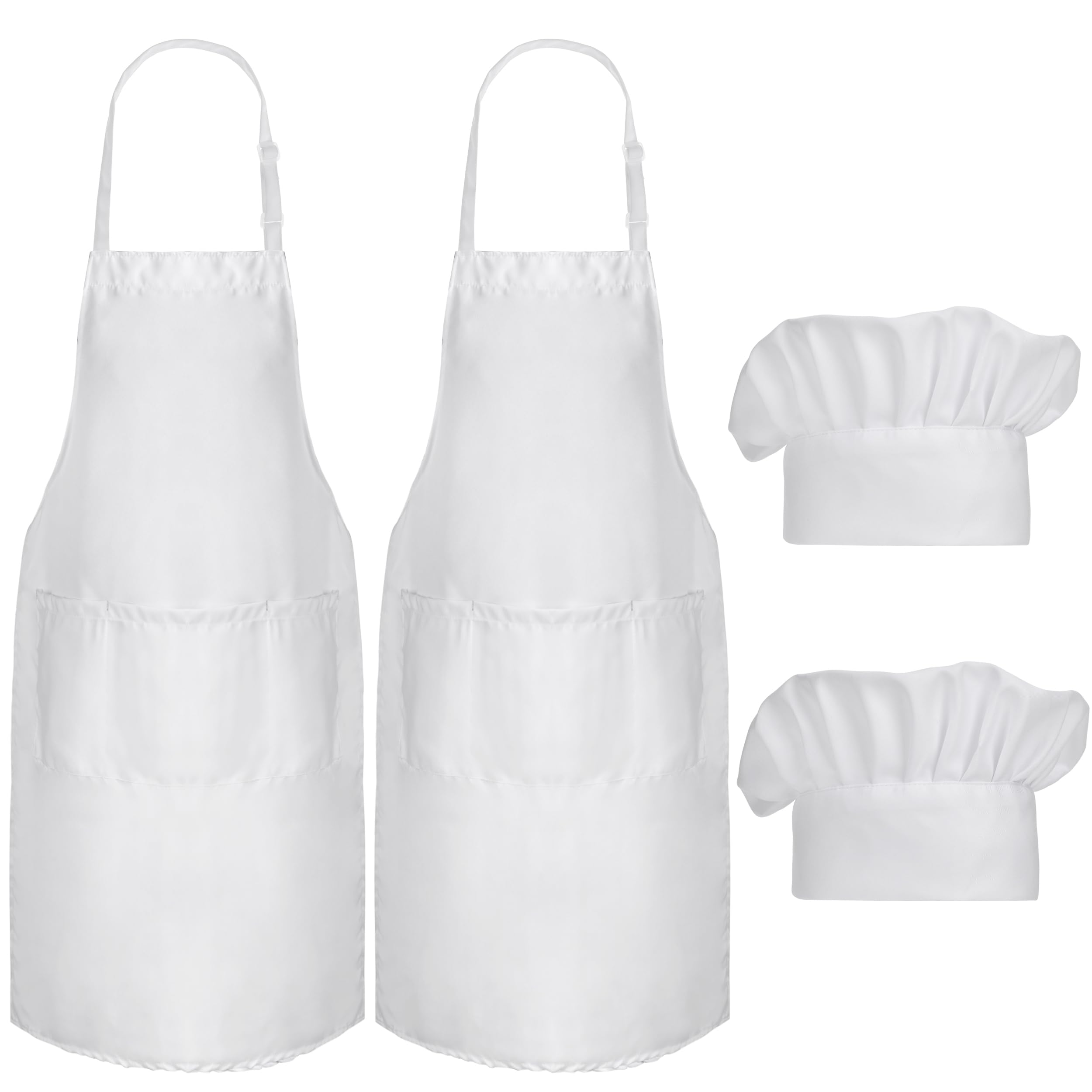 4PCS Delantales de cocina, Morwealth Delantal Cocina Mujer Hombre de y gorro de cocinero Ajustable de Lino de Algodón con Bolsillos Delantal de Barbacoa para Cocinar,Hornear