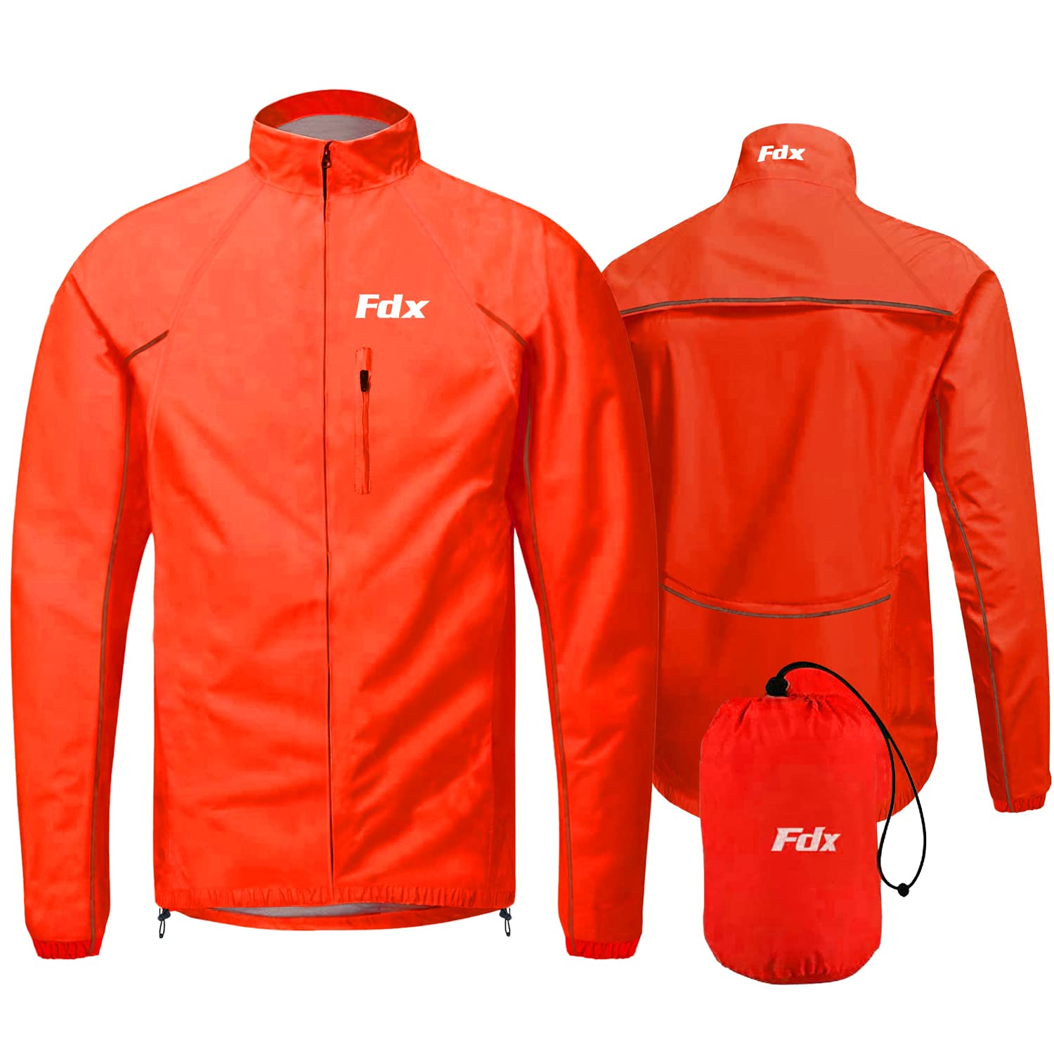 FDX Giacca ciclismo uomo impermeabile, leggera e traspirante – top riflettente ad alta visibilità con maniche lunghe – antivento con sacchetto ripiegabile per corsa e MTB