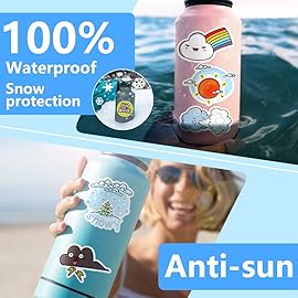 DETICKERS 50 PCS Cute Weather Stickers for Kids Waterproof Vinyl Cloud Stickers for Water Bottles Party Decorations