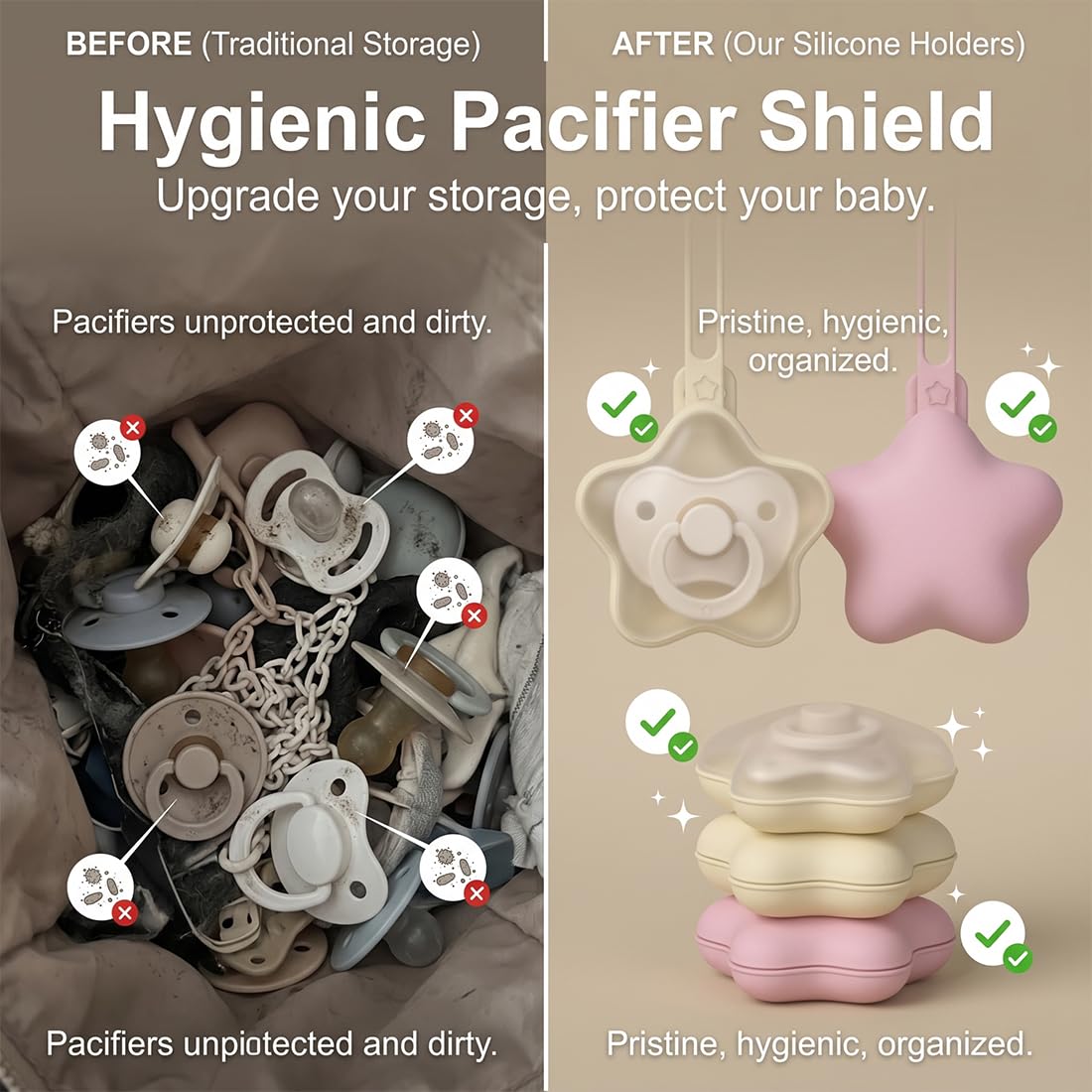 Boîte à sucette en silicone 2 Pièces, rangement hygiénique pour bébé, Violet clair
