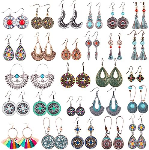 Duufin 26 Pairs Boho Earrings Women Vintage Drop Dangle Earrings Tassels Bohemian Earrings