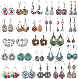 Duufin 26 Pairs Boho Earrings Women Vintage Drop Dangle Earrings Tassels Bohemian Earrings